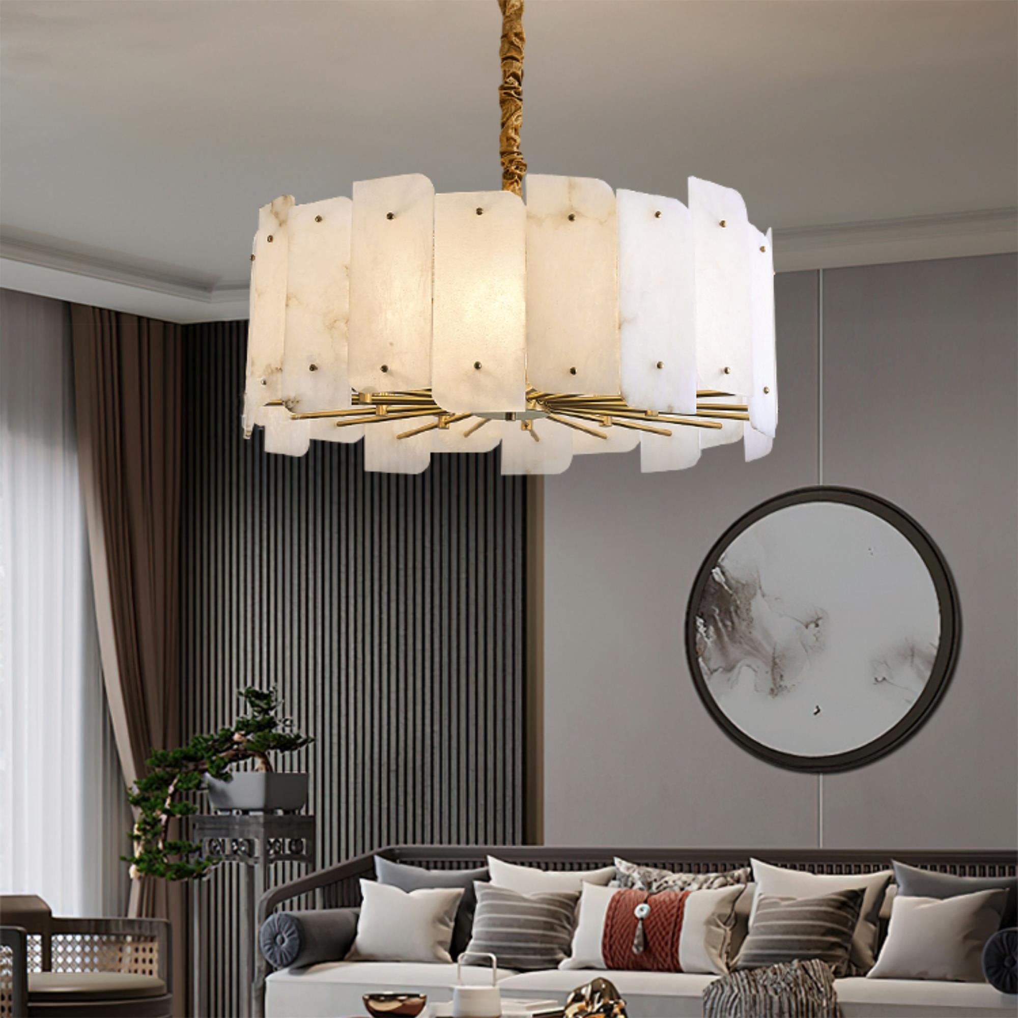 Zoe Postmodern Luxury Tiered Alabaster Chandelier - Lamp Copper