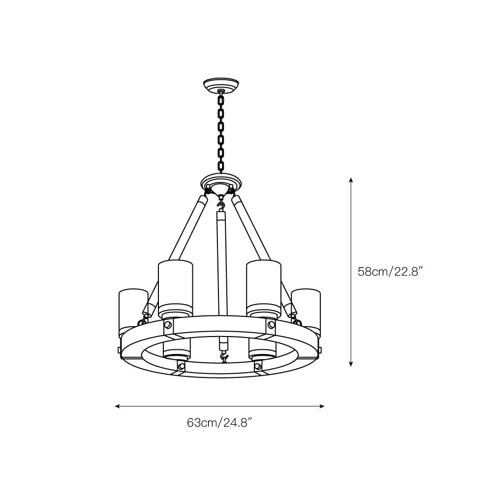 Zomiria Vintage Industrial Wagon Wheel Wooden Chandelier - Lamp Copper