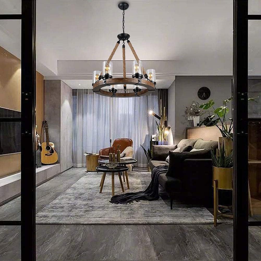 Zomiria Vintage Industrial Wagon Wheel Wooden Chandelier - Lamp Copper