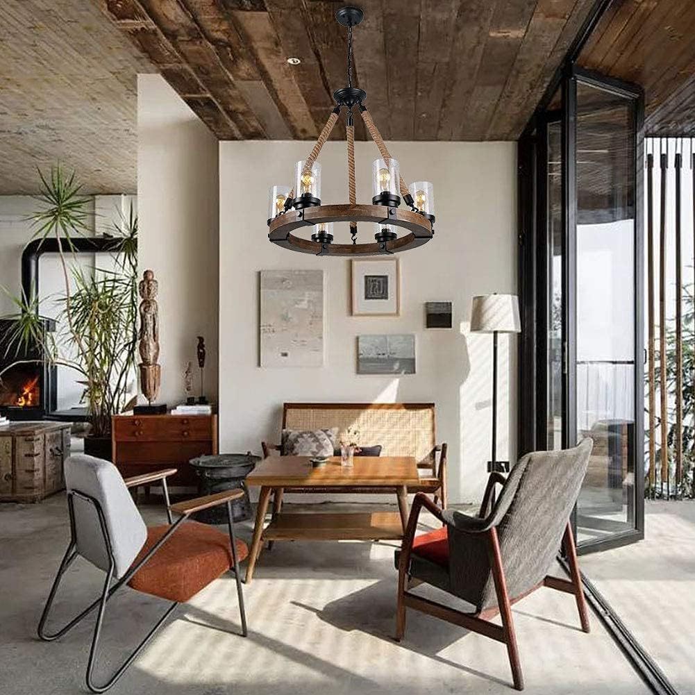 Zomiria Vintage Industrial Wagon Wheel Wooden Chandelier - Lamp Copper