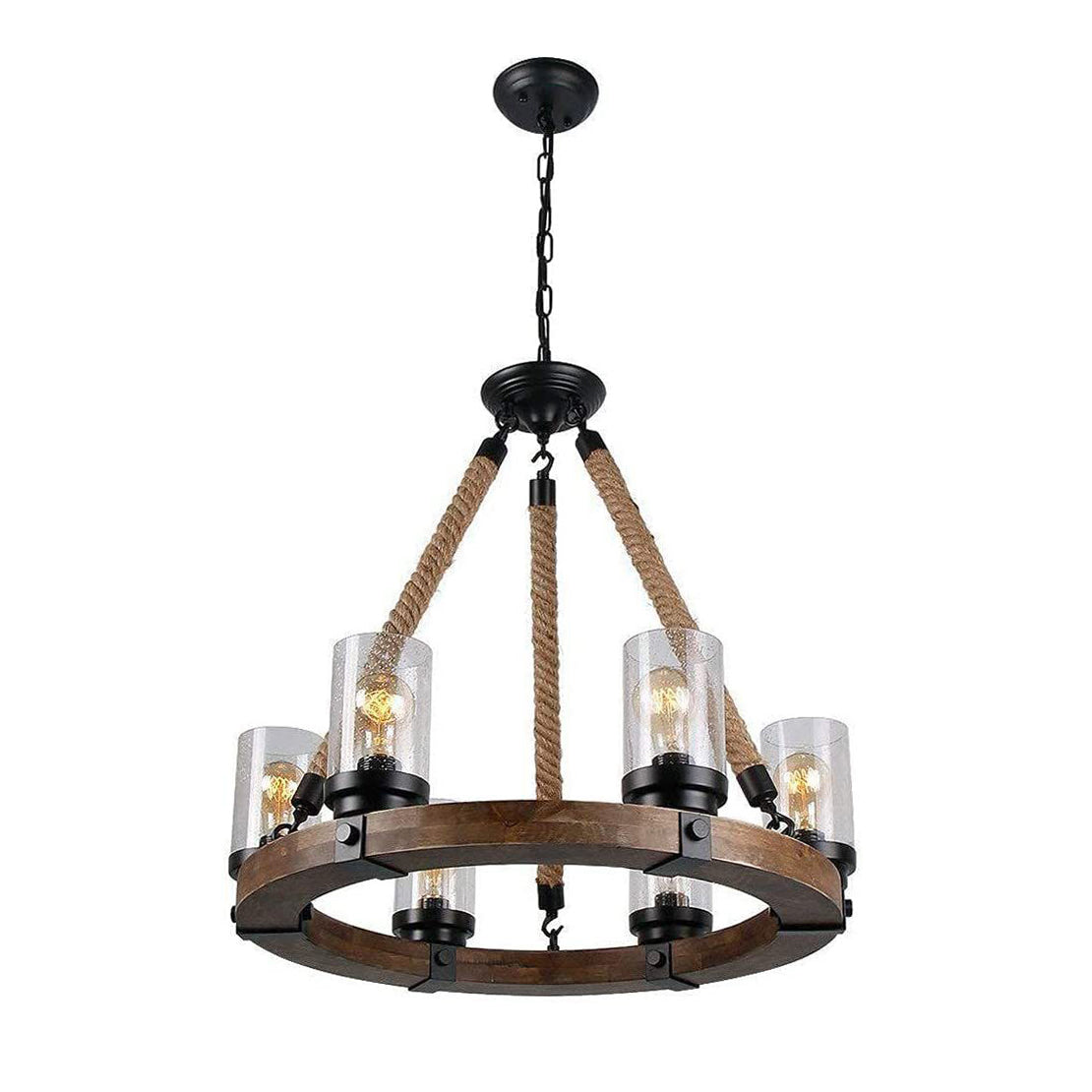 Zomiria Vintage Industrial Wagon Wheel Wooden Chandelier - Lamp Copper