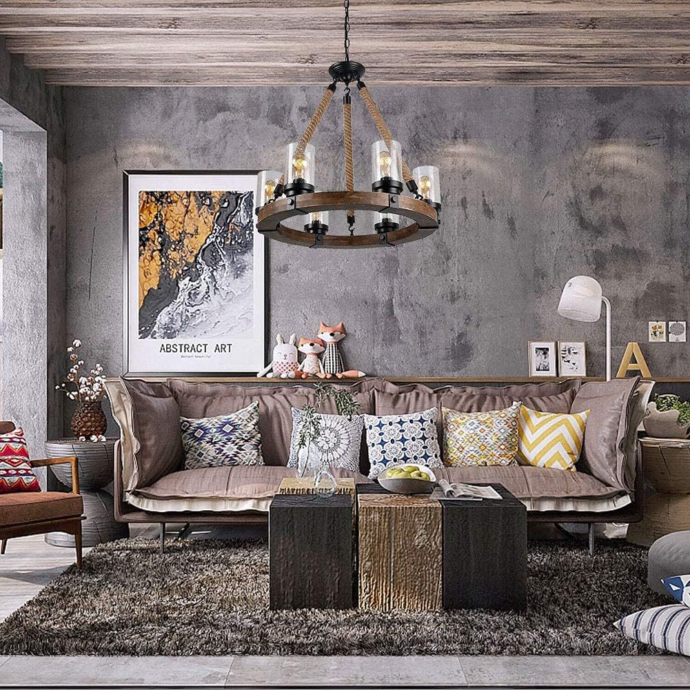 Zomiria Vintage Industrial Wagon Wheel Wooden Chandelier - Lamp Copper