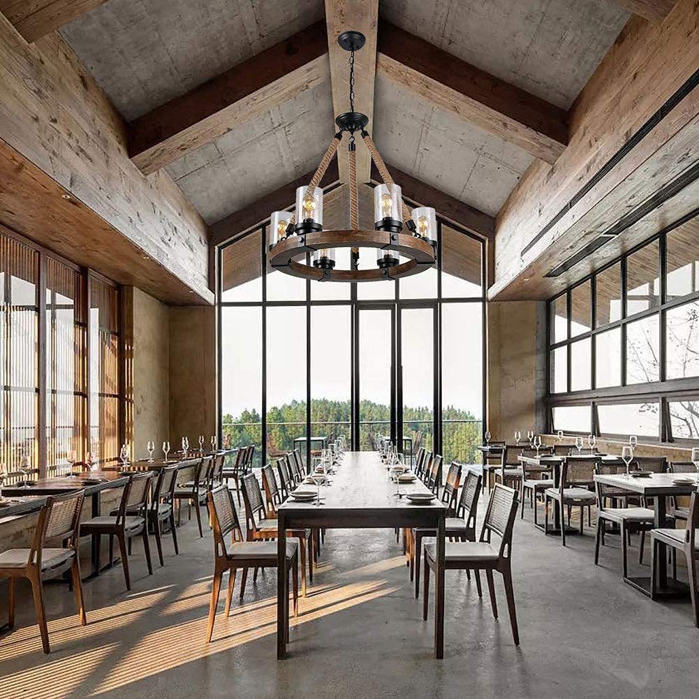 Zomiria Vintage Industrial Wagon Wheel Wooden Chandelier - Lamp Copper