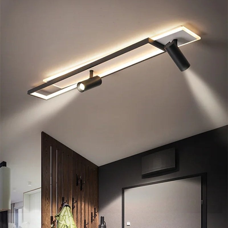 Modern Minimalista Rectangular Metal/Acrílico Lámpara de Techo Negra