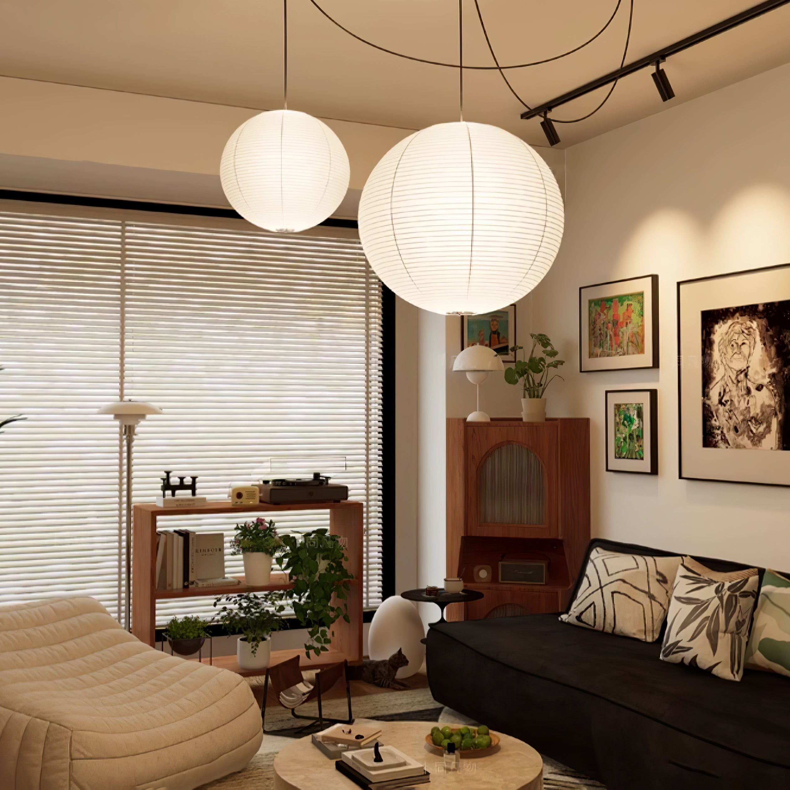 Ritta Wabi-sabi Globo Metal Papel LED Lámpara Colgante Salón Dormitorio