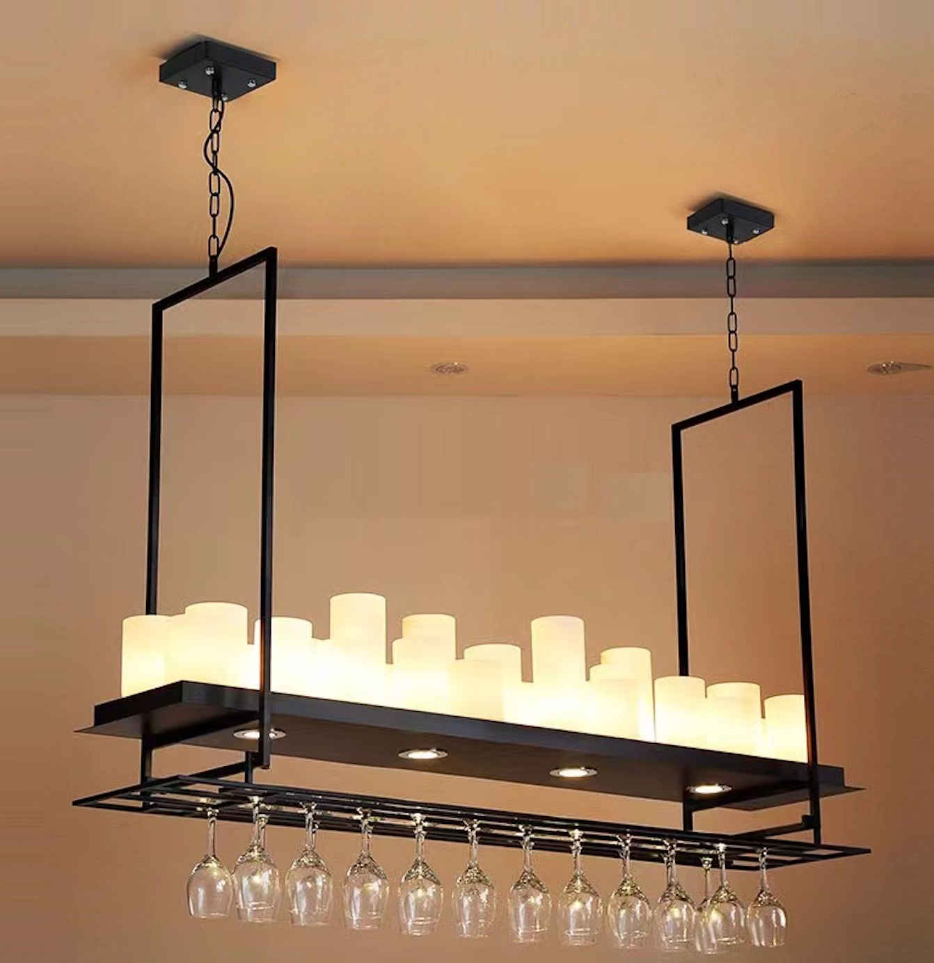 Silva Moderna Diseño Metal/Vidrio Lámpara Colgante Negra