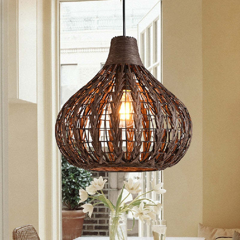 Arisha Vintage Natural Globo Metal/Rota Lámpara Colgante Marrón