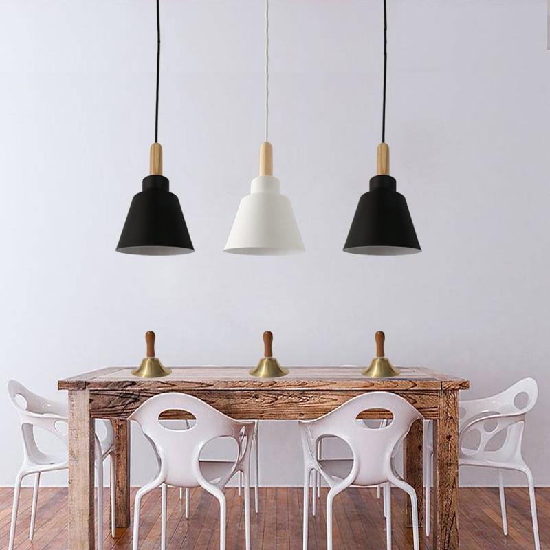 Arisha Minimalista Cónica Metal/Madera Lámpara Colgante Negra/Blanca