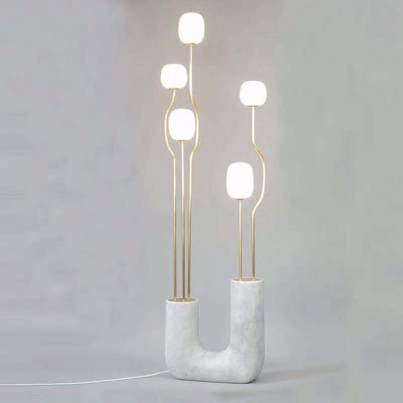 Mira Moderna Diseño Metal/Vidrio Lámpara de Pie Negro/Blanco