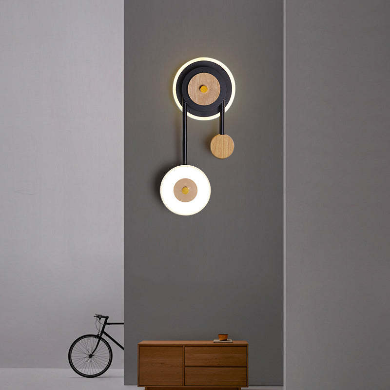 Nordic Moderno Redondo Madera Aplique de Pared Negro