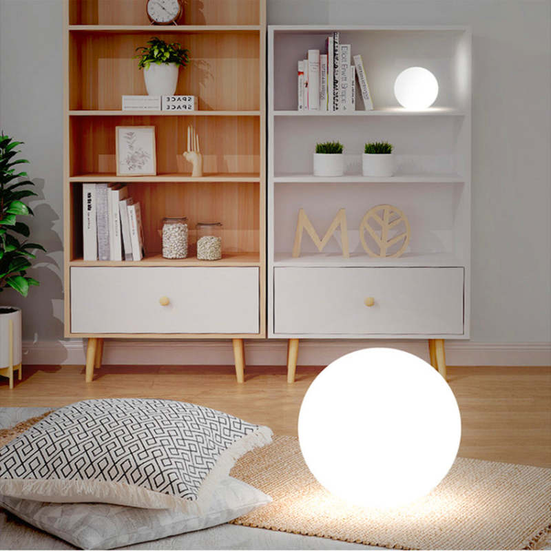 Mira Moderna Esfera Acrílico Luz Exterior Lámpara de Pie Blanca