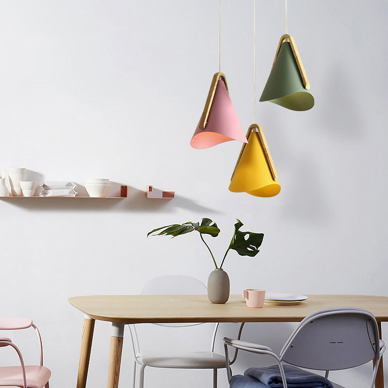 Valentina Moderna Cónico Metal/Madera Lámpara Colgante Rosa/Amarilla/Verde
