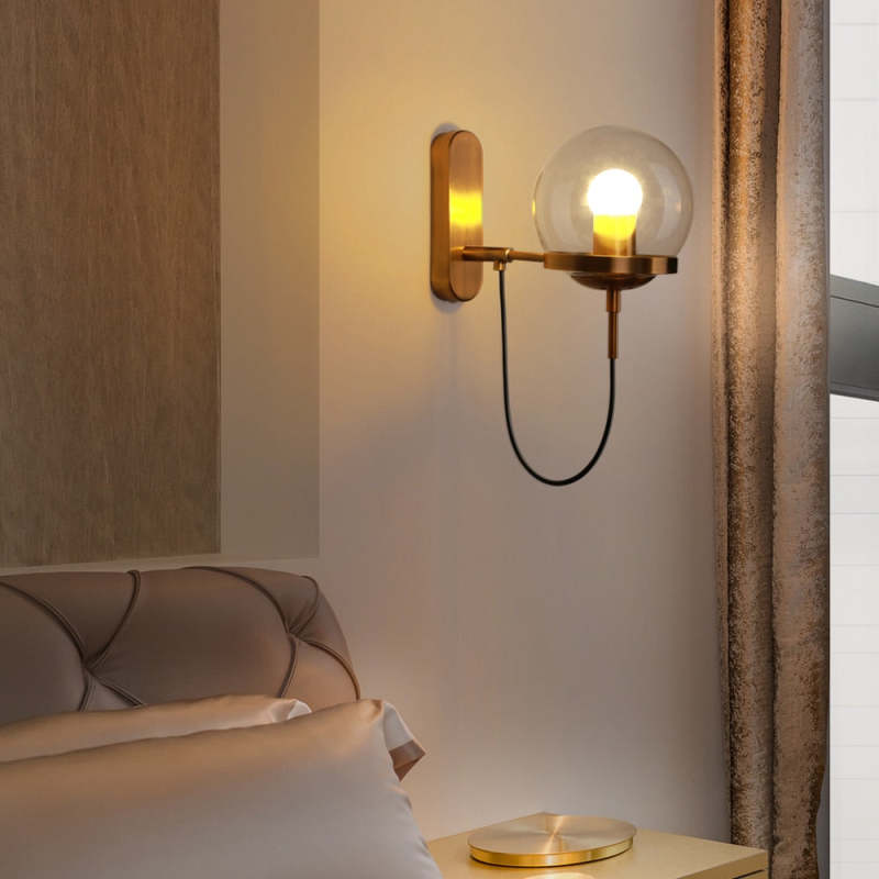 Silva Vintage Globo Metal/Cristal Aplique de Pared Negra/Bronce