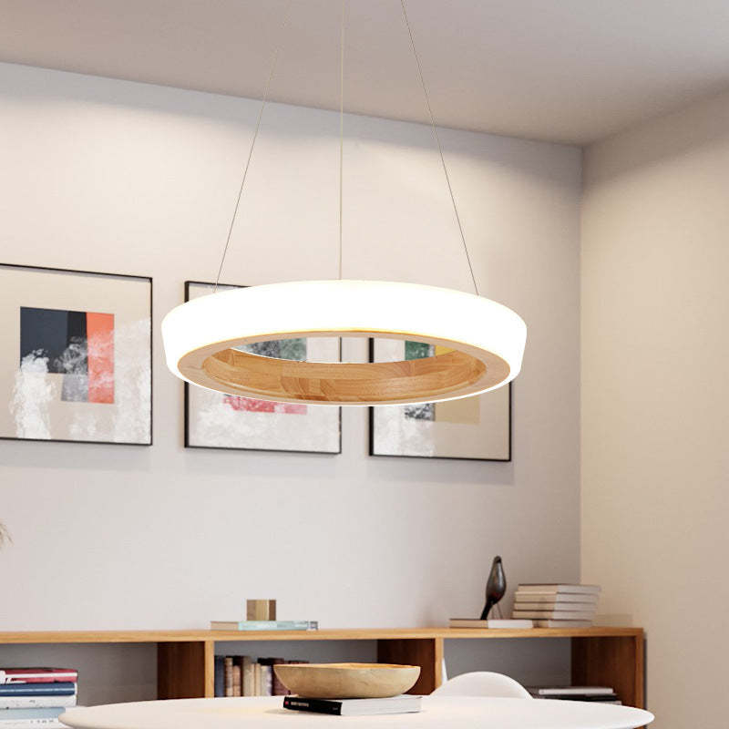 Muto Natural Anillo Acrílico LED Lámpara Colgante Madera