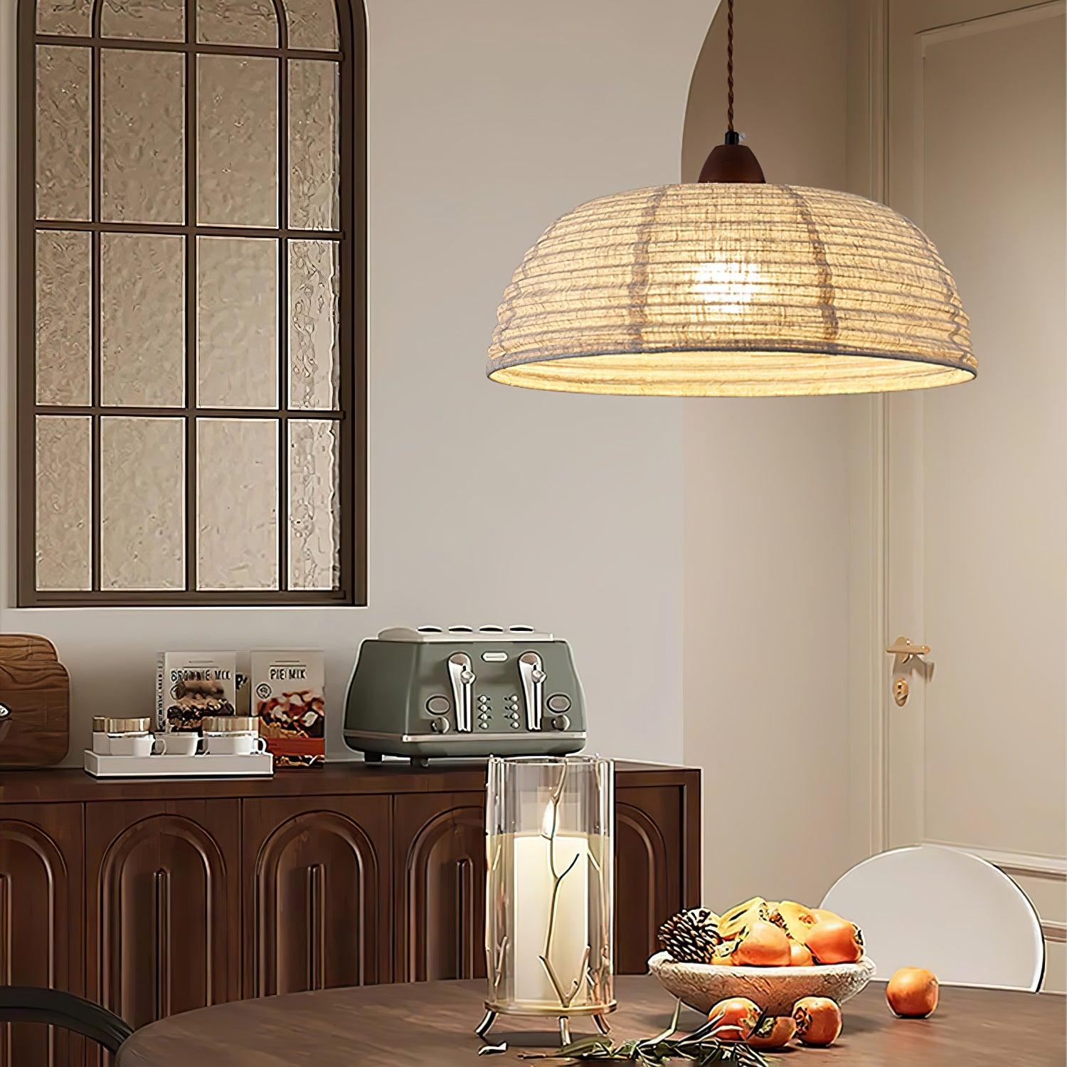 Ritta Retro Linterna Blanco Madera Tela Lámpara Colgante Estudio