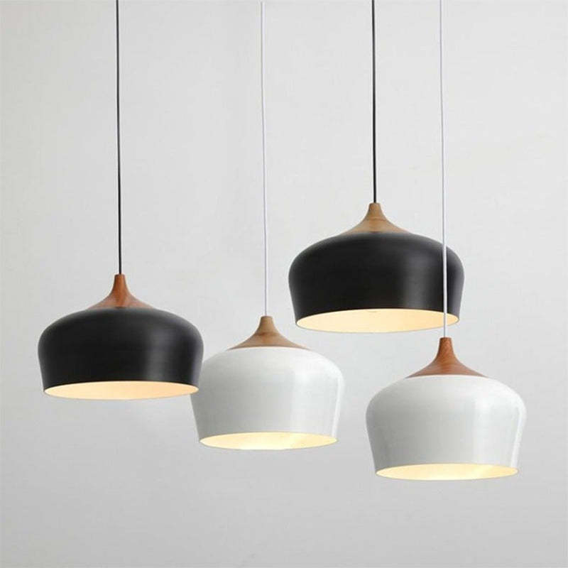 Nordic Minimalista Semicircular Matel/Madera Lámpara Colgante Blanca/Negra