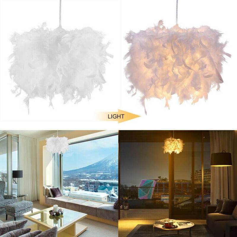Arisha Moderna Diseño Lámpara de Araña Metal/Pluma Redonda, Blanco