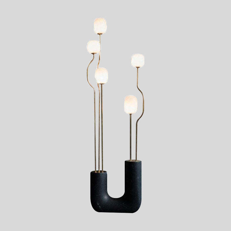 Mira Moderna Diseño Metal/Vidrio Lámpara de Pie Negro/Blanco