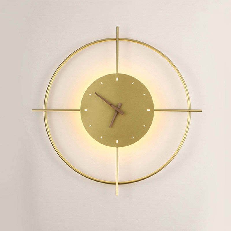 Nordic Moderno LED Redondo Reloj Metal Aplique de Pared Dorado/Negro