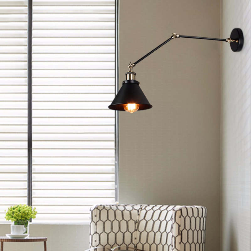 Epoch Vintage Industrial Ajustable Metal Aplique de Pared Negra