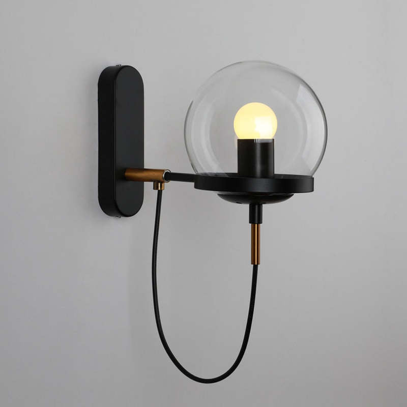 Silva Vintage Globo Metal/Cristal Aplique de Pared Negra/Bronce