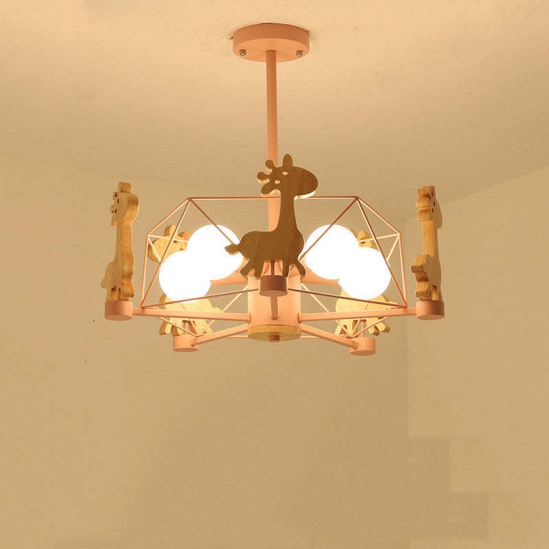 Arisha Decorativa Jirafas Metal/Madera LED Lámpara de Techo Rosa/Verde/Gris