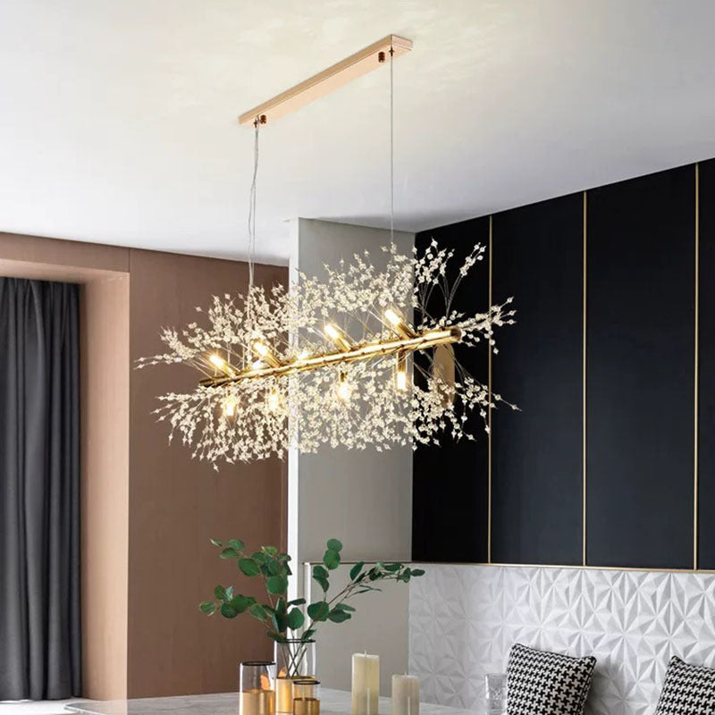 Modern Vintage Rectangular Acrílico/Metal Lámpara Colgante Dorada