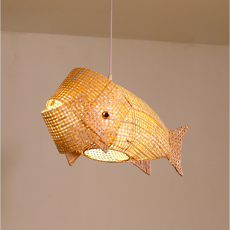 Muto Decorativa Pez Bambú LED Lámpara Colgante Madera