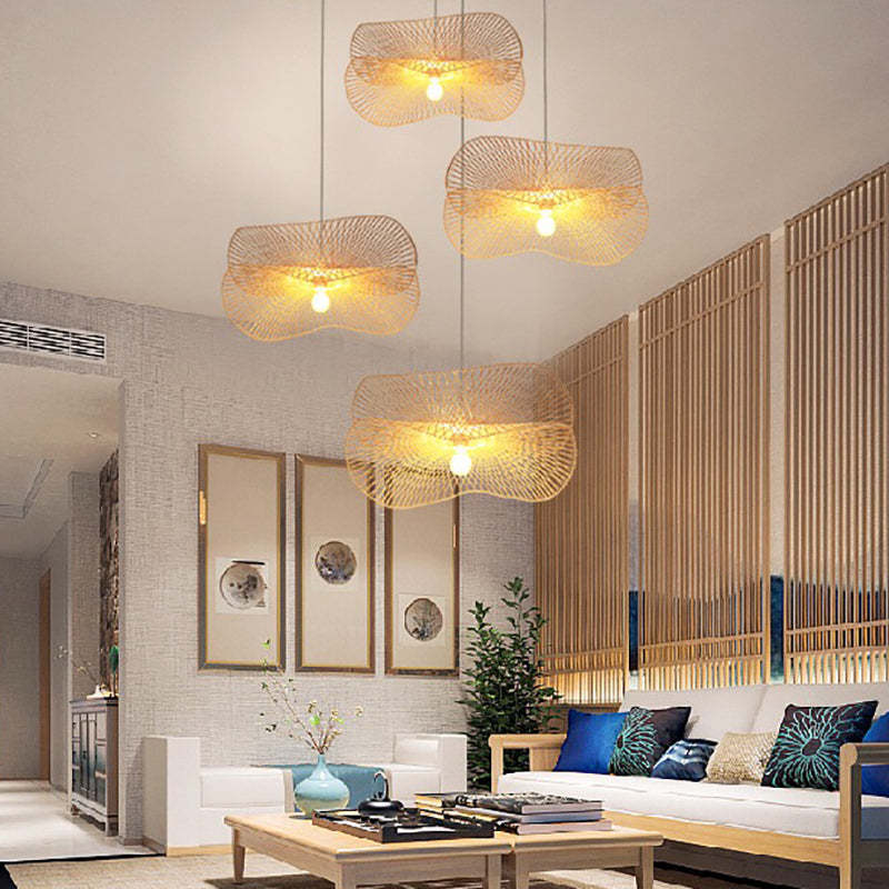 Muto Zen Art Déco Irregularmente Metal/Ratán LED Lámpara Colgante Madera