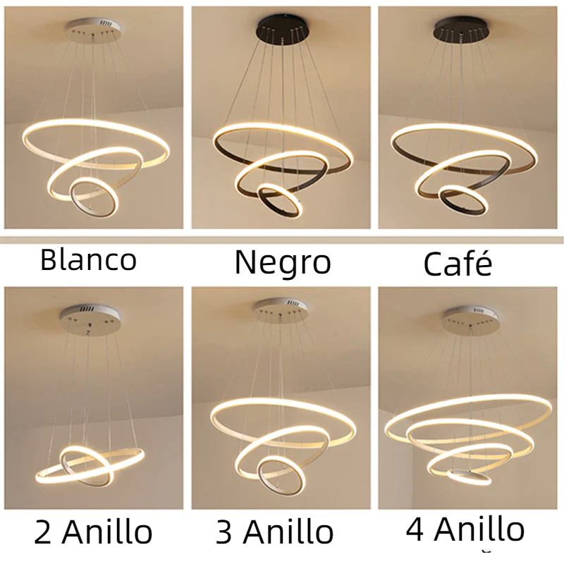 Arisha Diseño Anilla Metal Lámpara Colgante Negra/Blanca/Café/Dorada