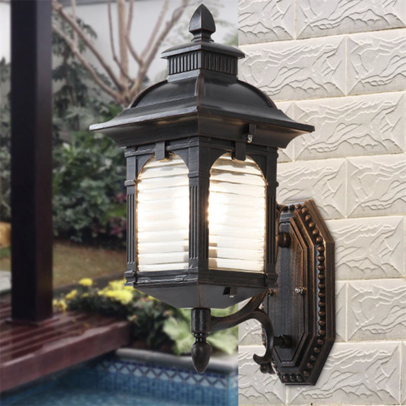 Ray Vintage Exterior Pared Lámpara Metal Cristal Pasillo Patio